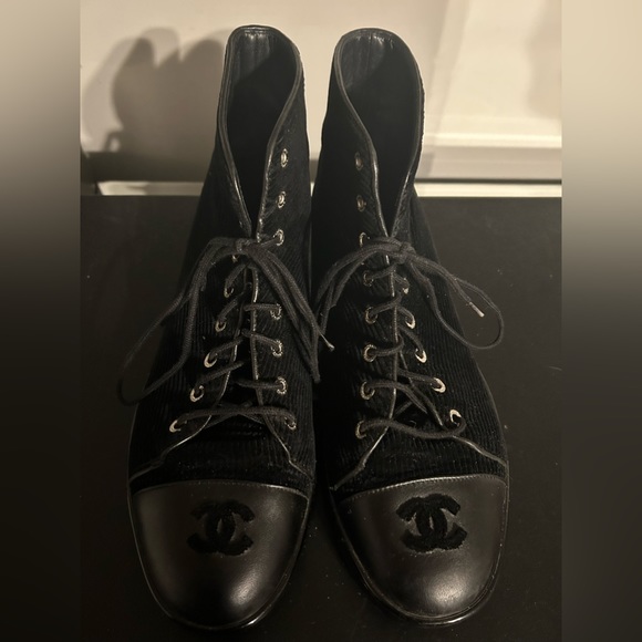 CHANEL Shoes - Chanel velvet high top ankle boots in a size 41.5